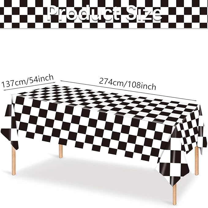 3 Pack Black and White Checkered Tablecloths Race Car Theme Tablecloths for Motor Racing Birthday Party Decorations, 54" x 108