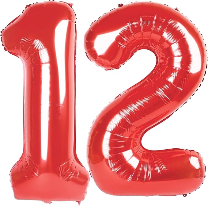 Number 12 Balloons, 40 Inch Balloons for Woman Man 12th Red Birthday Party Decoration, Foil Number Ballon for 12, 21 Valentine's Day, Anniversary, Bridal Shower, Graduation