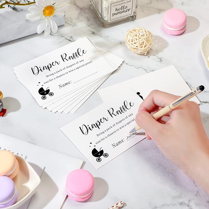 Funrous 51 Diaper Raffle Tickets with Box for Baby Shower Game Invitations Diaper Raffle Card for Gender Reveal Baby Shower Party Decoration Table Centerpiece(White Color)