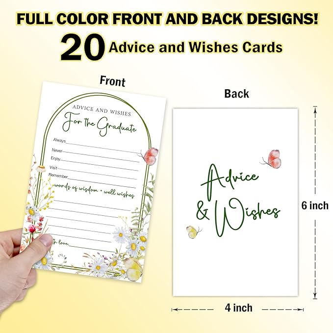 Wildflower Advice and Wishes Cards for the Graduate Cards 4x6 Inch Grad Party Game Card 20 Pcs Double Sided Grad Advice and Wishes Card for Graduation Party Decorations for College University Y428