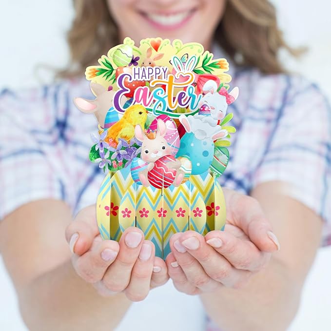 FaCraft Easter Pop Up Cards - Pop Up Easter Greeting Cards for Kids Adults with Golden Envelope, Spring Gift for Daughter Son Friend Family Grandson Granddaughter (3D Bunny & Chick Design)