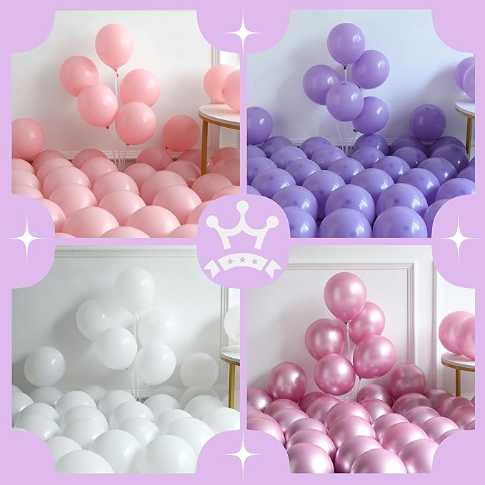 Princess Balloon Garland Arch Kit, 161pcs Pastel Pink Purple Chrome Gold Balloons with Castle Carriage Star Foil Balloons for Girls Princess Birthday Party Supplies Baby Shower Decorations
