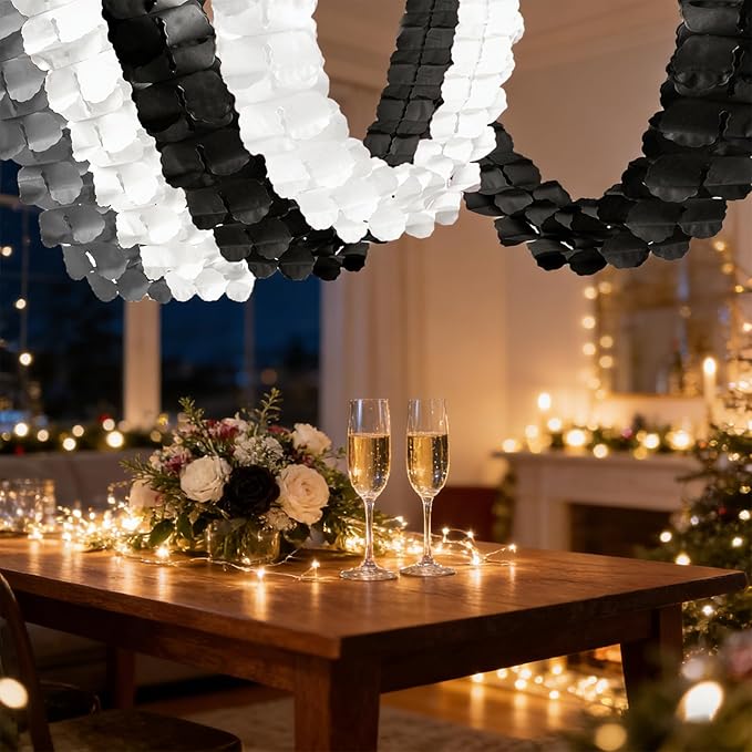 Black and Sliver-White Birthday Party-Decorations - Garland Streamers Banner Backdrop New Years Graduation Decorations 2026, Birthday Engagement Wedding Baby Bridal Shower Supplies Decor Garsellen