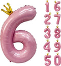 40 inch Pink Number 6 Balloon with Crown, Pink Crown Balloons 0-9 for 6th Birthday Party Anniversary Decorations Supplies