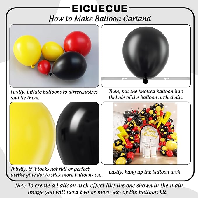 Red Black Yellow Balloons Garland Arch Kit - 143Pcs Lightning Cartoon Birthday Party Balloons Lightning Printed Balloon for Cartoon Theme Birthday Baby Shower Party Backdrop Decorations