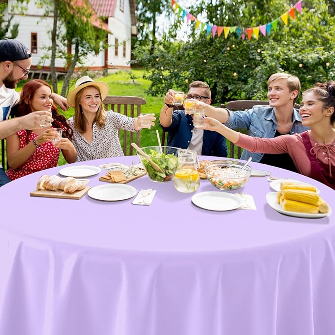 6Pcs Round Pastel Tablecloths, Rainbow Mix Color Plastic Tablecloth Disposable Round Table Covers for Baby Shower,Bridal,Wedding, Easter,Birthday and Ice Cream Party Decoration,84 Inch