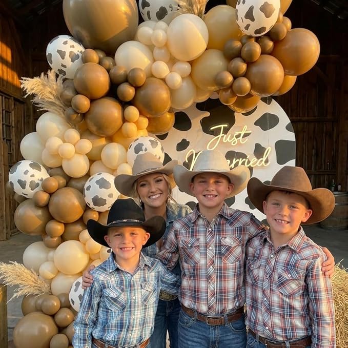 Western Cowboy Balloons Arch Kit - Brown Light Brown Nude Sand White Cow Print Different Size Balloons Garland Kit for Western Cowboy Farm Baby Shower Farm Animal Birthday Party Decorations