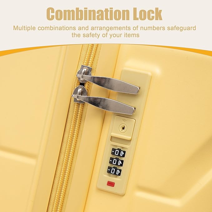 28 Inch ABS Hard Shell Large Luggage With Combination Lock and Side Hooks, Yellow