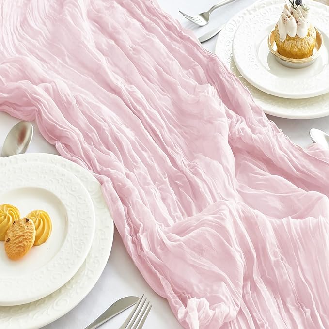 IVAPUPU 10 Pcs Cheesecloth Table Runner - 10ft Pink Easter Spring Boho Gauze Cheese Cloth Table Runners for Baby Shower Decoration Wedding Party Summer Garden Farmhouse Decor