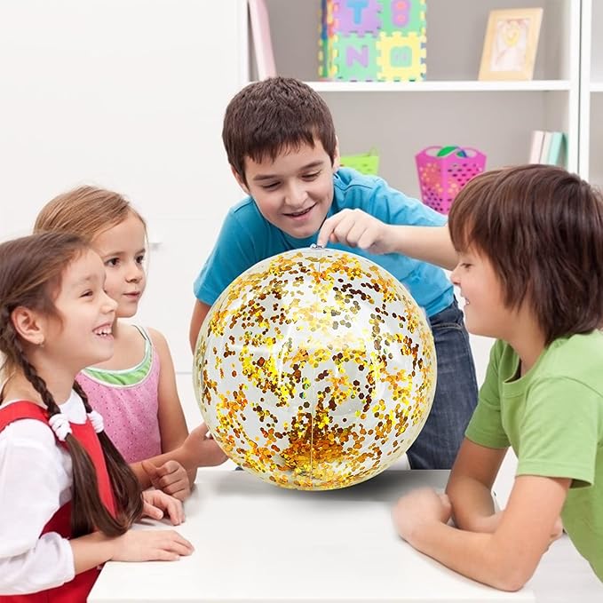 12 Pack Inflatable Glitter Beach Balls Bulk - 16" Beach Ball Swimming Pool Toys for Games Adults Kids, Summer Pool Beach Party Decoration,Luau Decorations Essential Blow Up Beach Ball (Gold,Glitter)