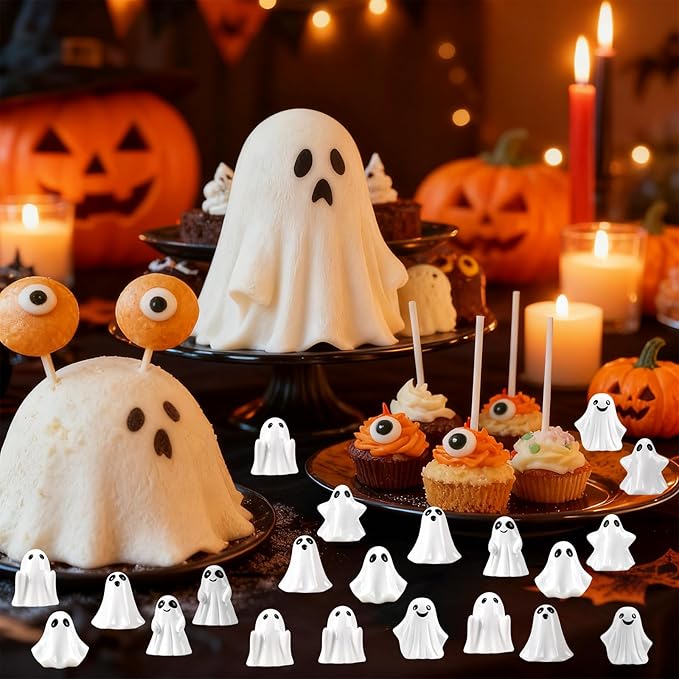80Pcs Mini Resin Ghosts Tiny Small Ghost Figurines Miniature Halloween Decorations for Spooky Tiered Tray Home Table Centerpiece Decor Vase Filler Party Favors Gift