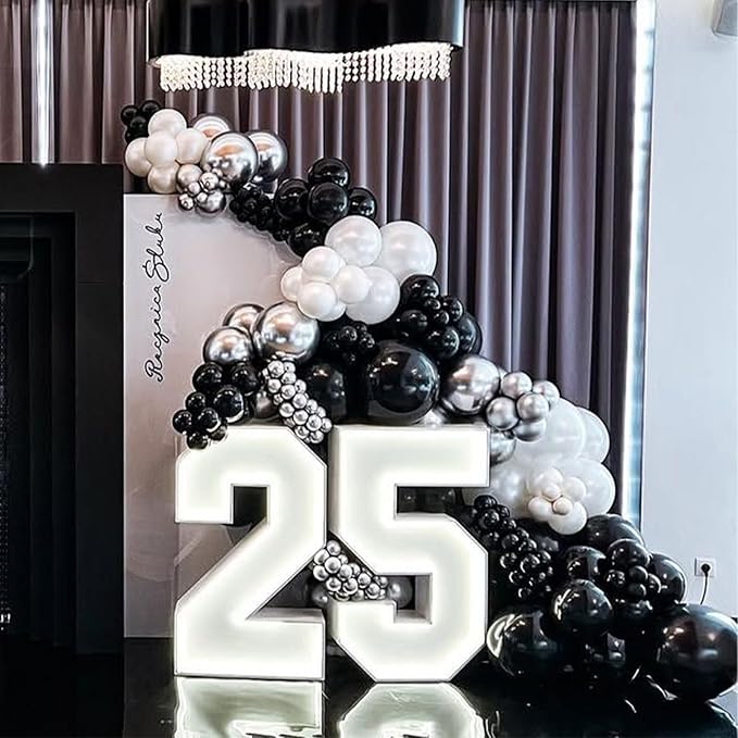 Black and Silver Balloons Garland Arch Kit 144pcs 18/12/10/5inch Black and Metallic Silver Latex Balloons for Birthday Graduation Wedding Retirement Anniversary Baby Shower New Years Party Decorations