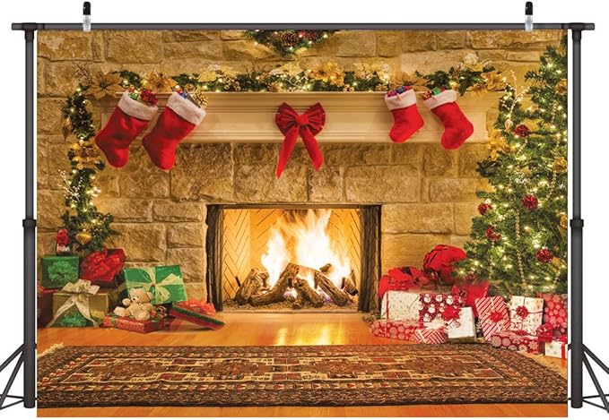 CYLYH 10x8ft Christmas Photography Backdrops Child Christmas Fireplace Decoration Background for PhotoChristmas Party Background