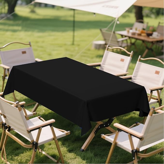 6 Pack Premium Black Plastic Table Cloth -70 X 120 Inch Rectangle Tablecloth, Disposable Tablecloth Plastic Table Cover for Parties (6, Black, 70" X 120" Rectangle)