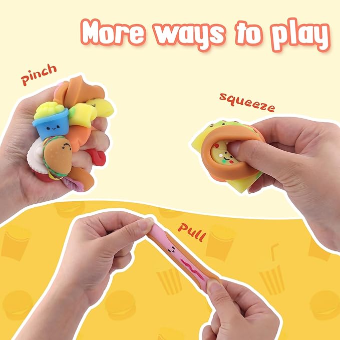 Anboor Mini Food Squishies Toys - 12 Pack Soft Kawaii Fast Food Squeeze Stress Relief Sensory Toys for Kids, Mini Junk Foods Fidget Toys for Party Favors Goodie Bag Fillers