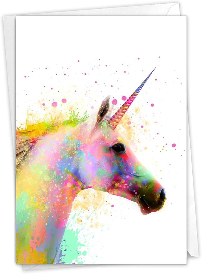 The Best Card Company - 1 Happy Birthday Card with Envelope - Adorable Colorful Animals, Fun Notecard - Funky Rainbow Unicorns C6748DBDG