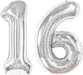 40 Inch Sliver Number 16 Balloon, Giant Number 16 Balloons for 16th Birthday Decorations, Party Supplies for Baby Boy Girl, Sliver Party Decor