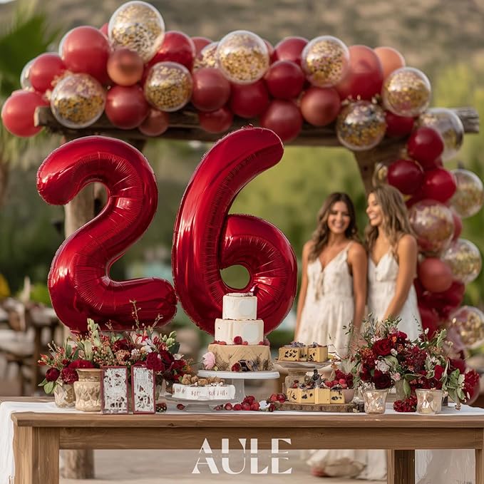 AULE 40 Inch Big Red Foil 26 Number Balloons for Women Large 26th Happy Birthday Decorations Giant Huge Helium Mylar 62 Anniversary Party Décor