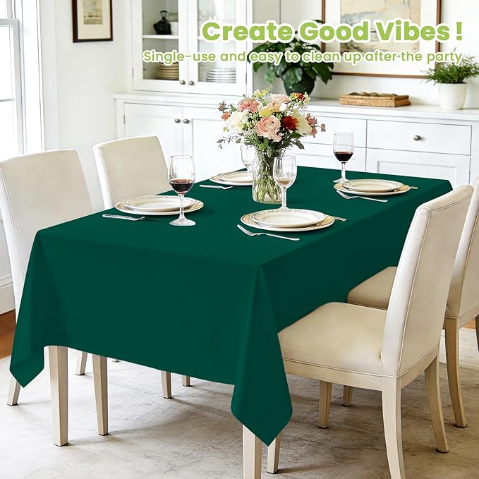 Mulbozy Dark Green Plastic Table Cloth Disposable 4 Pack, 54 × 108 Inch Tablecloths Rectangle, Green Plastic Table Cover for Party Decor