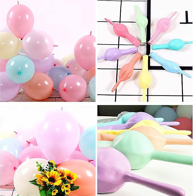 IN-JOOYAA 6 Inch Macaron Assorted Color Link Balloons Rainbow Color Latex Linkable Balloon 100 Pcs Quick Link Balloons for Party Decoration