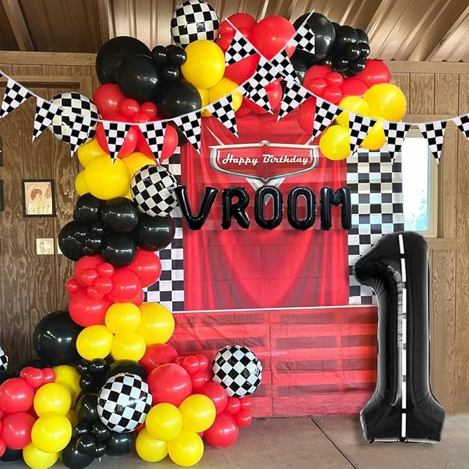 134pcs Balloons Race Car Birthday Party Supplies Decorations for Boys - Racing car Theme Party Supplies Happy Birthday Racecar Number Balloons Garland Kit Vroom Birthday Party Decorations