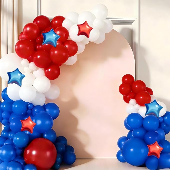 Red White Blue Balloon Garland Arch Kit 160Pcs Red White Blue Latex Balloons with Star Foil Balloons for 4th of July Nautical Patriotic Baseball Birthday Party Decorations