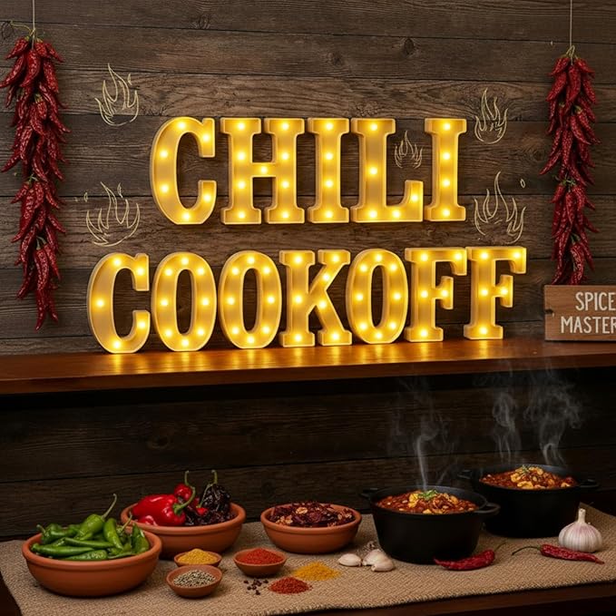 Honoson 12 Pcs Chili Cook off Party Decorations Chili Cook off LED Letter Lights Sign Table Centerpieces Decorations for Festival Mexican Fiesta Cooking Spicy Pepper Party Decoration