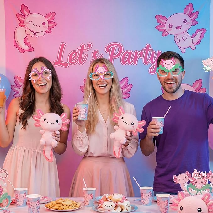 Pajean 36 Pcs Axolotl Party Decorations Eyeglasses Pink Axolotl Themed Paper Glasses Decor Salamander Photo Booth Props Frame for Birthday Pink Baby Shower Salamander Party Decoration Gift