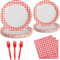 168PCS Party Plates, Scalloped Gingham Paper Plates and Cups and Napkins Sets Party Supplies for Birthday Wedding Bridal Shower Baby Shower Picnic, Serve for 24 Guests (Red Gingham)