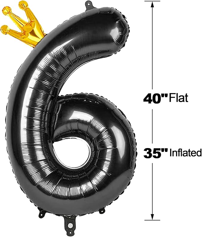 Black 6 Balloon, 40 Inch Number Balloon, wednesday Party Decorations, Black Party Supplies 6th Balloons for Birthday, 6 Birthday Balloon, Number 6 Balloon.