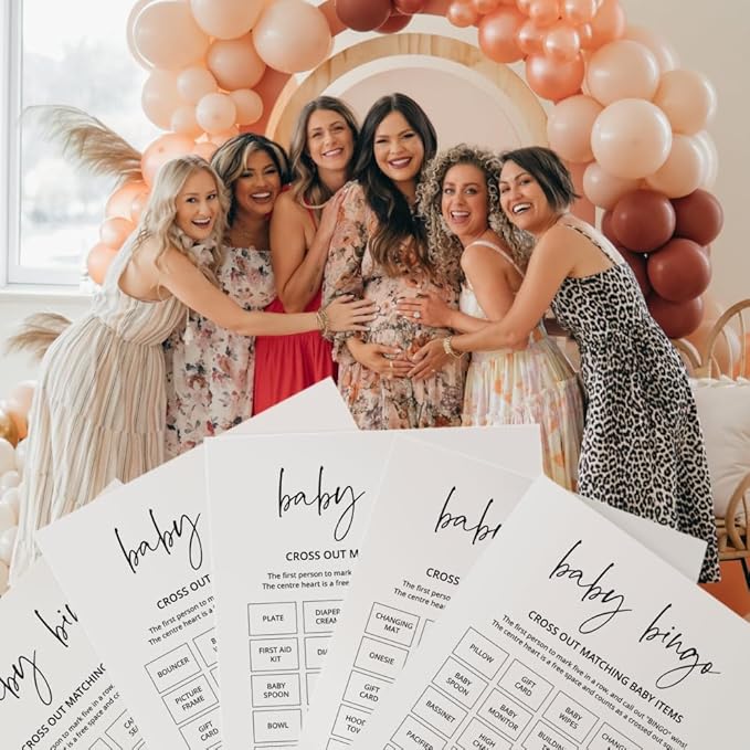 Baby Shower Bingo Game (50 Unique Cards), Pre-Filled, Baby Shower Games, Added Word Scramble - Minimalist