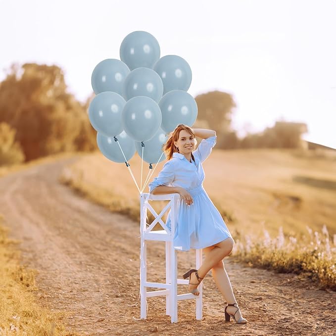 Blue Balloons - 12 Inch, 100 Pack Muted Dusty Blue Latex Balloons for Birthday, Boho Baby Shower, Bachelorette Party Decorations