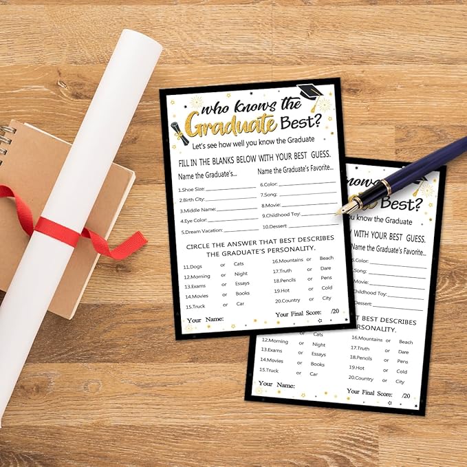 Yangmics Direct Who Knows The Graduates Best - Grad Graduation Party Game 2026 Party Supplies Decoration- 30 Cards