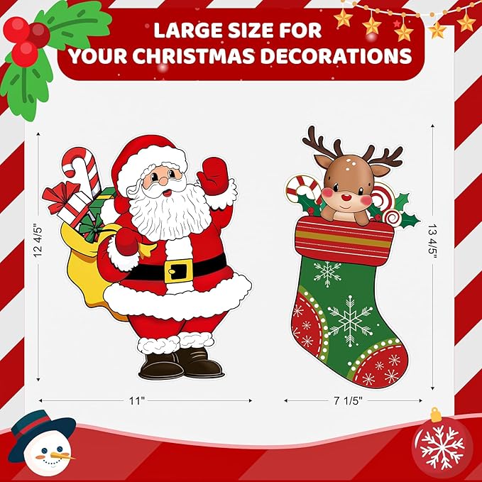 Large 11"x14" Vintage Christmas Cutouts Decorations Cardboard Cutout Set of 12, Vintage Christmas Red and Green Paper Cut Outs Party Decoration Indoor Outdoor, Retro Paper Xmas Cutouts Wall Decor
