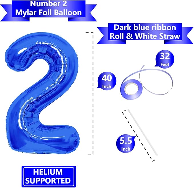 Number Balloons Navy Blue Balloons - Giant Number 10 Balloon, 10 20 30 40 50 Numbers Balloon Birthday Decorations, Blue Party Supplies for Boy Men