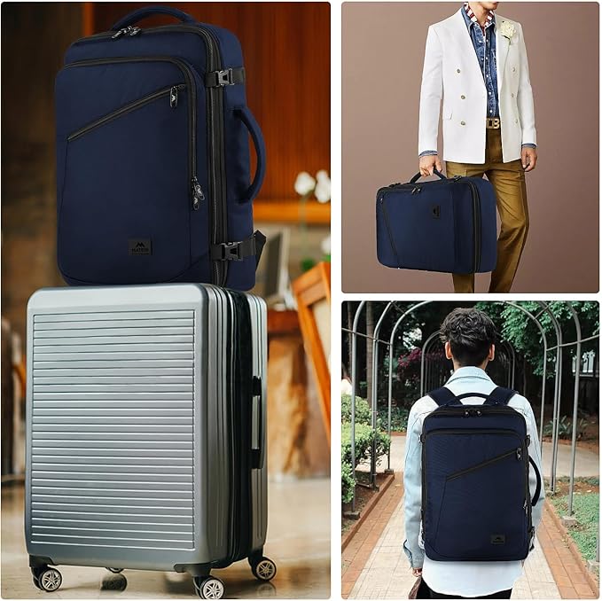 MATEIN Weekender Backpack, Large Capacity Travelling Suitcase Backpack with Strap for Clothes, Expandable Flight Approved Business Carry on Daypack for International Travel, Blue