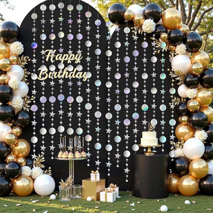 Glitter Star Garlands Decorations, 52 Feet Star Paper Garland Banner, Circle Dot Star Hanging Streamers for Valentine's Day Graduation Wedding Birthday Anniversary Ramadan Party Supplies Decorations
