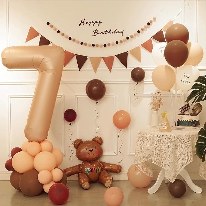 Number 7 Balloon, 7 Balloon, Number Balloons 40 Inch, Beige Large Big Foil Number Balloons for Birthday Party Graduation Wedding Anniversary Baby Shower Bachelorette Decoration Supplies