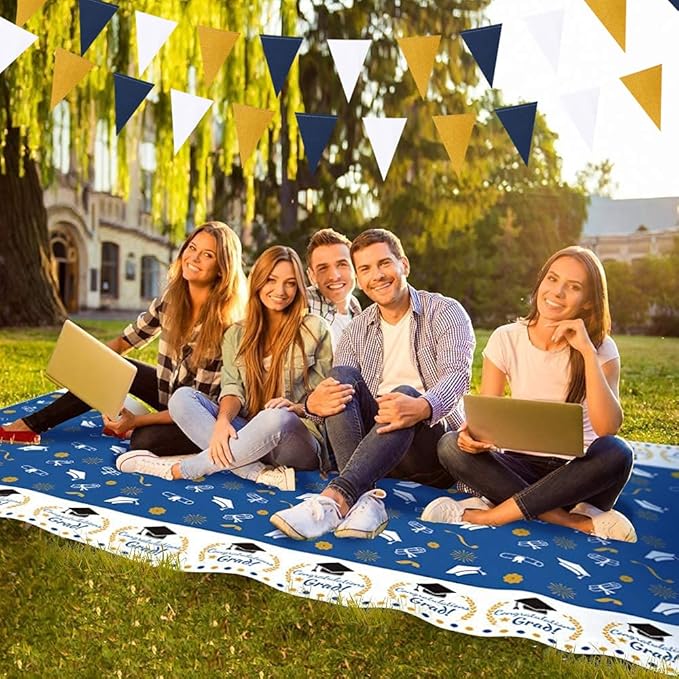 Navy-Blue White-Gold Party Decorations Banner - 2 Pack Men Birthday Graduation 2026 Glitter Sprinkles Paper Pennant Triangle Flags, Fathers Day Wedding Baby Bridal Shower Bunting Lasting Surprise