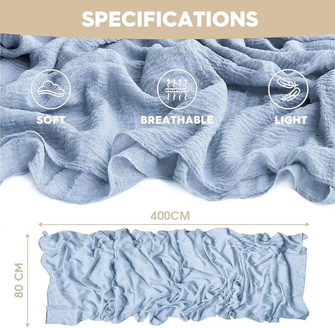 Artoid Mode Boho Cheesecloth Gauze Ice Blue Wedding Table Runner, 160 Inch Seasonal Fabric Kitchen Dining Holiday Table Decor for Home Party Indoor