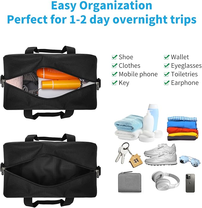 Apenze Small Gym Bag 14 inch lightweight Carry On Mini Duffel Bag for Travel Sport - Black