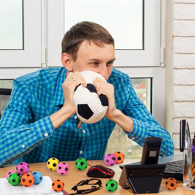 Hxezoc 24 Pcs Soccer Bouncy Balls for Kids, 32mm 4 Colors Rubber Bounce Balls Bulk for Party Favors, Goodie Bag Fillers, Easter Gift Bag Stuffers, Basket Stuffers, Classroom Prizes