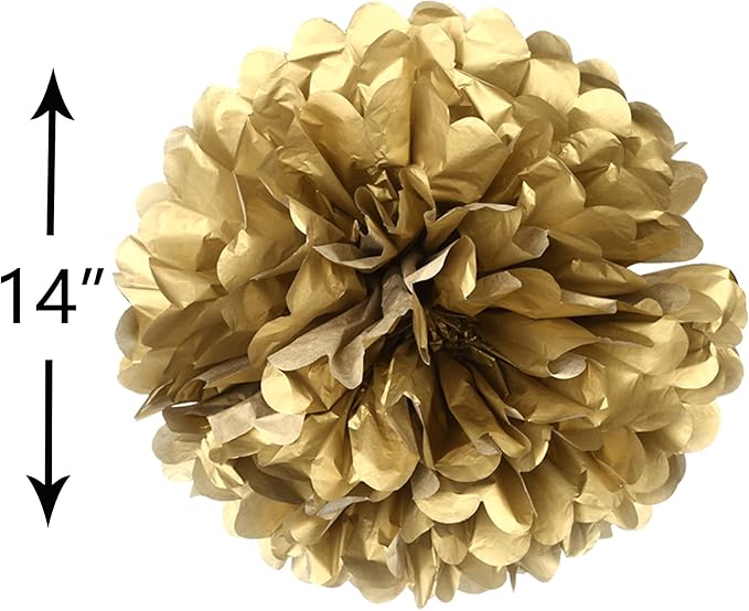 14" Red and Gold Tissue Pom Poms Kit DIY Decorative Paper Flowers Ball for Christmas New Years Eve Party Wedding Baby Shower Graduation Birthday Party Home Outdoor Hanging Decorations, Pack of 10