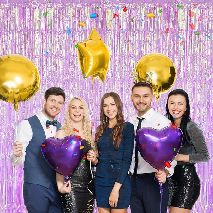 3 Pack Fringe Curtains Party Decorations,Tinsel Backdrop Curtains for Parties,Photo Booth Wedding Graduations Birthday Christmas Event Party Supplies (Rainbow Purple)