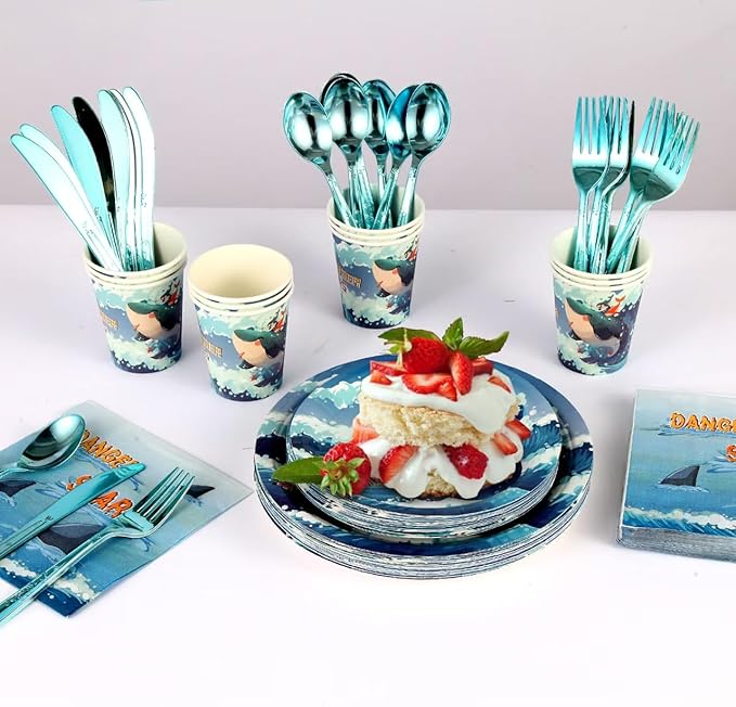175 Pieces Ocean Party Decorations Ocean Animal Birthday Party Plate and Napkin Set Whale Themed Tableware Set Children's Birthday Decorations (25 Guests)