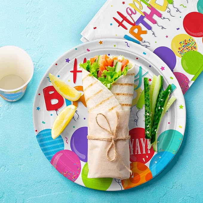 Birthday Party Supplies Disposable Paper Plates Napkins Cups for Kid’s Birthday Party Decorations, Serve 16