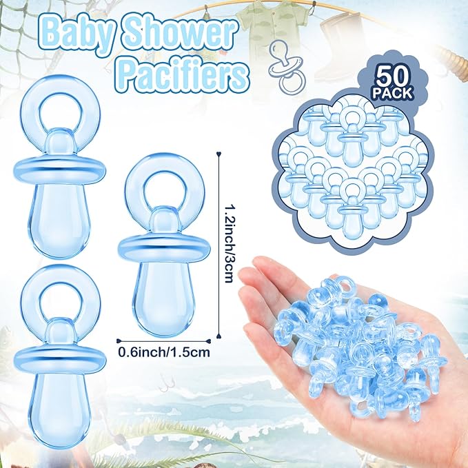 Thyle 51 Pcs Fishing Pacifier Hunt Baby Shower Games a Little Fisherman Is on The Way Theme Baby Shower Game Decoration Include Hunt Sign and Acrylic Pacifiers Fish Themed Gift Sets for Gender Reveal