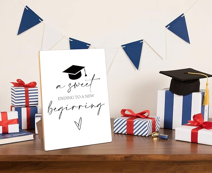 Graduation a Sweet Bar Sign - Congrats Grad Party Decorations Favors Supplies, Graduation Centerpieces for Tables 2026, 8×11 Wooden Sign with Stand