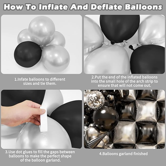 152Pcs Black and Silver Foil Square Balloon Wall Backdrop with Silver and Black Latex Balloons Arch Garland Kit, Double Sided Balloon Tunnel for Birthday Anniversary New Year Party Decorations