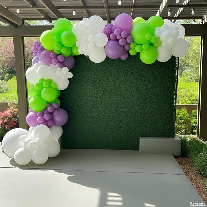Green Purple White Balloon Arch Kit, 120pcs Lemon Green Retro Purple Balloons With Purple Foil Star Balloon Different Sizes For Outer Space Themed Birthday Baby Shower Party Decorations